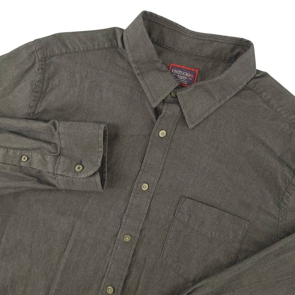 UNTUCKit Shirt Mens XL Gray Solid Long Sleeve Button Up Slim Fit Cotton Casual
